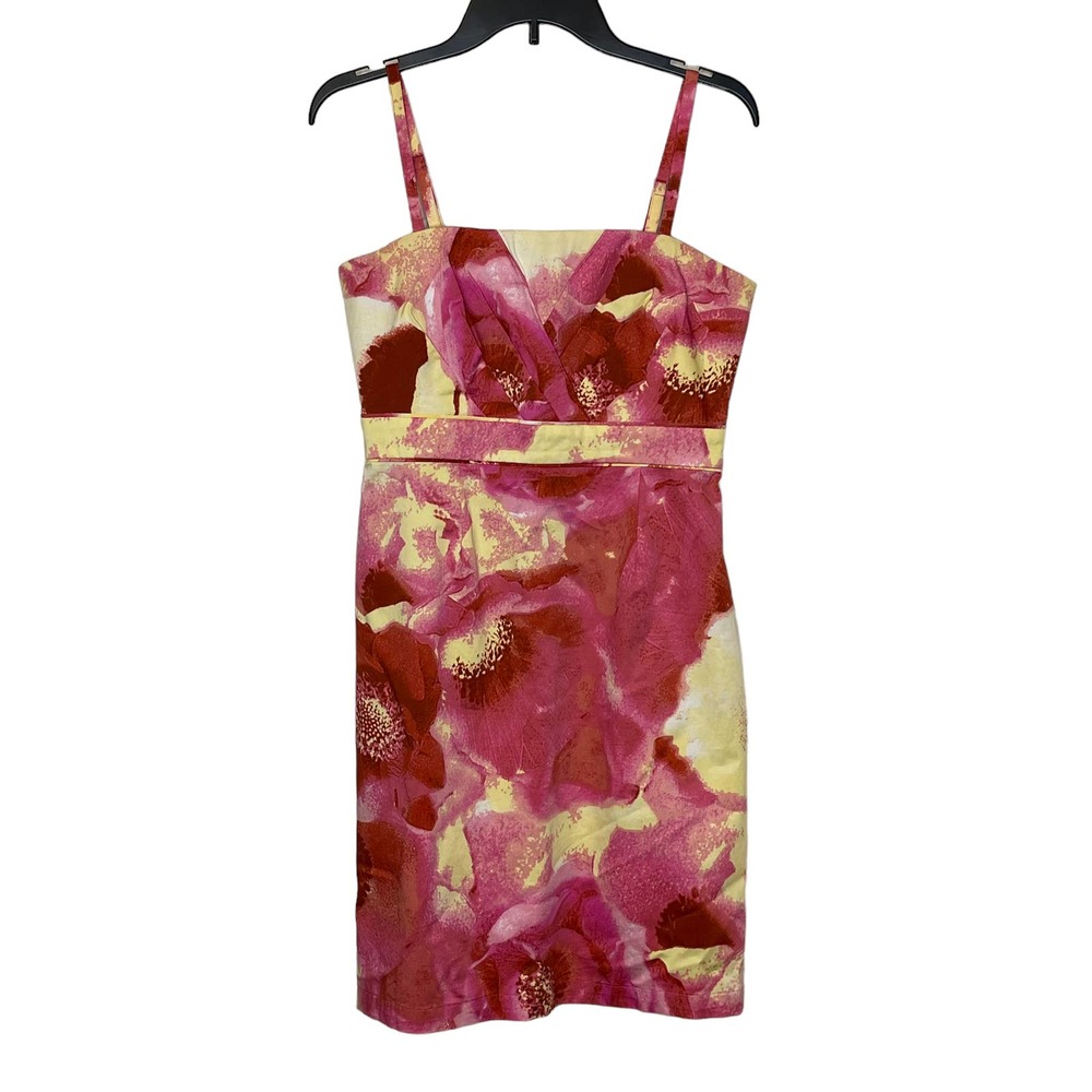 New York & Company Spaghetti Strap Pleated Floral Pink Party‎ Dress Women Size 6